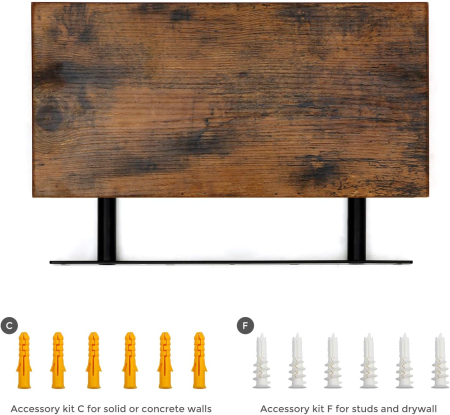 VASAGLE Raft de perete suspendat plutitor, MDF, sistem montare inclus, 80x20x4cm, vintage maro [4]