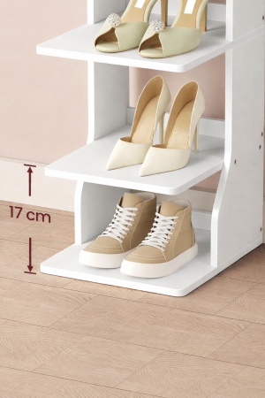 Raft pantofi pentru spatii inguste, 9 niveluri, cu carlige laterale, montaj pe podea, 26x30x147 cm, alb [6]