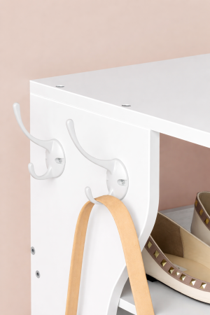 Raft pantofi pentru spatii inguste, 9 niveluri, cu carlige laterale, montaj pe podea, 26x30x147 cm, alb [3]