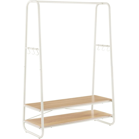 Mobila - VASAGLE Raft pentru haine cu suport pentru pantofi, 2 polite, 6 carlige laterale, 45x100x160cm, alb-crem