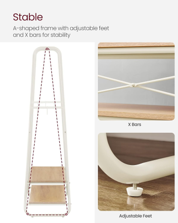 VASAGLE Raft pentru haine cu suport pentru pantofi, 2 polite, 6 carlige laterale, 45x100x160cm, alb-crem [7]