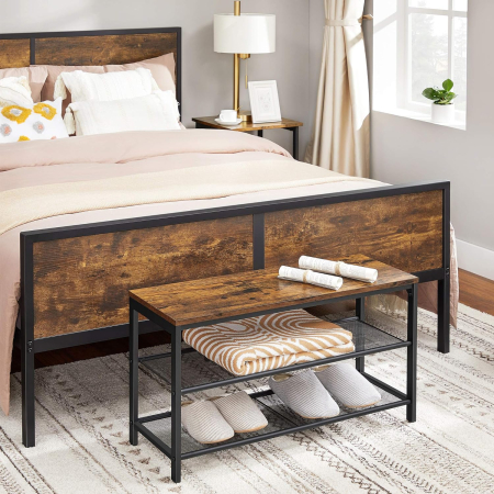 VASAGLE Raft pentru pantofi, cu 2 nivele, metal, 80x30x44cm, stil industrial, maro rustic si negru [5]