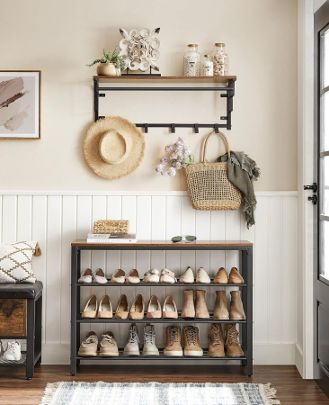 VASAGLE Raft pentru pantofi cu 3 polite, 100x30x72cm, otel, stil industrial, maro rustic si negru [1]