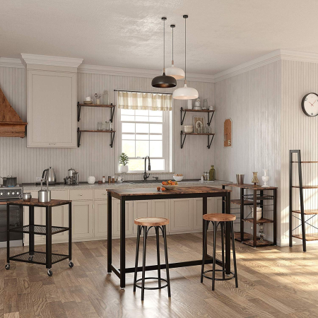 VASAGLE Rafturi de perete suspendate, set 2 bucati, 60x20x33cm, stil industrial, maro rustic si negru [7]