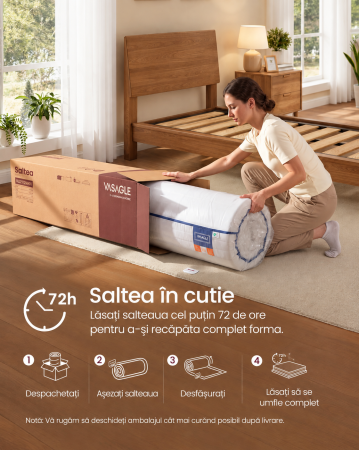 Saltea 90x200 cm cu spuma Memory Gel, 7 zone, doua fete de dormit, husa detasabila si lavabila, fermitate medie H3, alb [3]