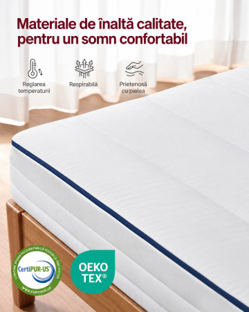 Saltea 90x200 cm cu spuma Memory Gel, 7 zone, doua fete de dormit, husa detasabila si lavabila, fermitate medie H3, alb [5]