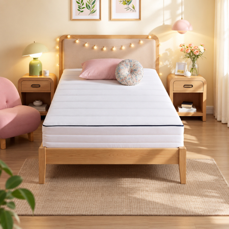 Saltele - Saltea 90x200 cm cu spuma Memory Gel, 7 zone, doua fete de dormit, husa detasabila si lavabila, fermitate medie H3, alb