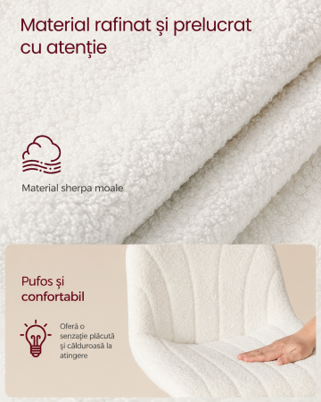 Scaun cu spatar pentru masa de machiaj, reglabil pe inaltime, rotativ 360°, tapiterie sherpa, 47x43x78 cm, alb crem [6]