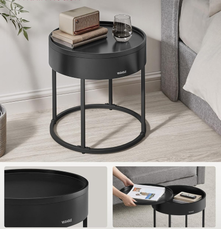 VASAGLE Set 2 masute cafea, cu blat detasabil si spatiu de depozitare ascuns, 45x45x42 cm, culoare nuc [4]