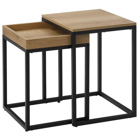 Living & hol - Set 2 masute de cafea suprapozabile, blat din PAL si cadru metalic, 55x40x45 cm, maro natur