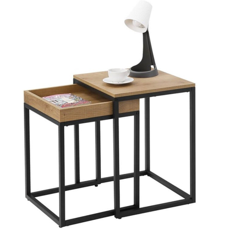 Set 2 masute de cafea suprapozabile, blat din PAL si cadru metalic, 55x40x45 cm, maro natur [3]