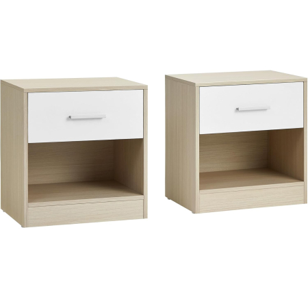 Mobila - VASAGLE Set 2 noptiere 39x28x41 cm, cu sertar si compartiment deschis, PAL bej natur si alb