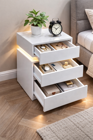 Set 2 noptiere din MDF cu iluminare LED, culori si intensitate reglabile, 35x40x55cm, alb [2]