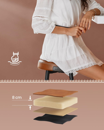 Set 2 scaune bar Ekho, tapitate PU, inaltime sezut 76 cm, 52x76 cm, maro caramel [4]