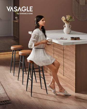 Set 2 scaune bar Ekho, tapitate PU, inaltime sezut 76 cm, 52x76 cm, maro caramel [5]