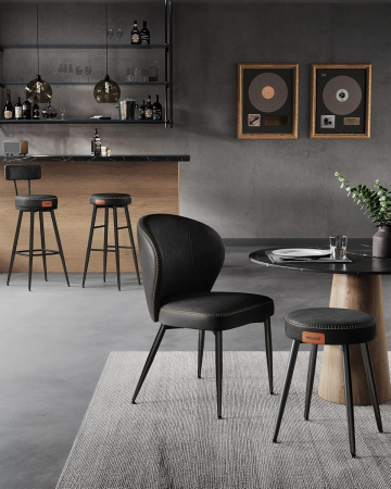 Set 2 scaune bar Ekho, tapitate PU, inaltime sezut 76 cm, 52x76 cm, negru [5]