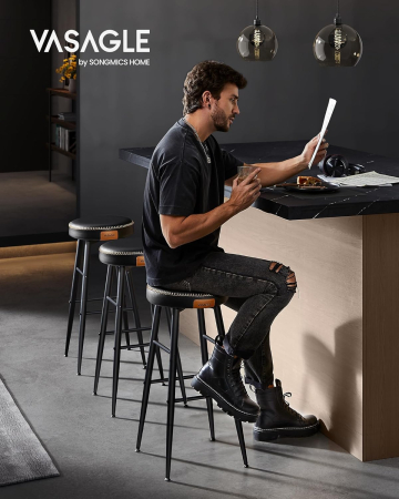 Set 2 scaune bar Ekho, tapitate PU, inaltime sezut 76 cm, 52x76 cm, negru [4]