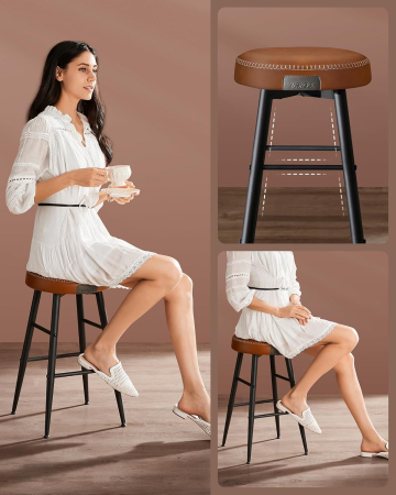 Set 2 scaune bar EKHO, tapiterie PU, cadru metalic, 50x50x63 cm, maro caramel [2]