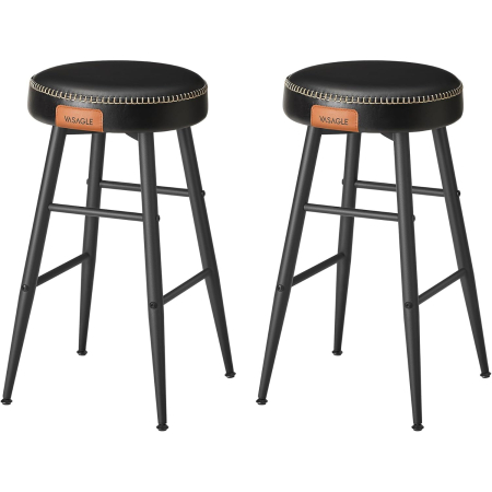 Bucatarie - Set 2 scaune bar EKHO, tapiterie PU, cadru metalic, 50x50x63 cm, negru