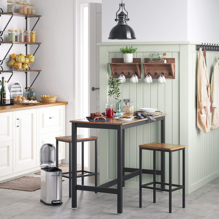 Set 2 scaune bar inalte, sezut dreptunghiular, cadru din otel, 40x30x65cm, stil industrial, maro rustic si negru [5]