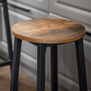 Set 2 scaune bar inalte, sezut rotund, cadru din otel, inaltime 65 cm, stil industrial, maro rustic si negru [8]