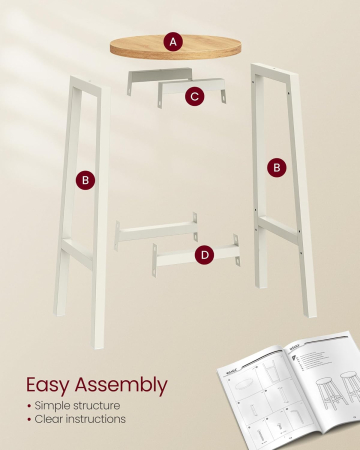 Set 2 scaune bar inalte, sezut rotund, cadru din otel, inaltime 65 cm, stil industrial, stejar bej [1]