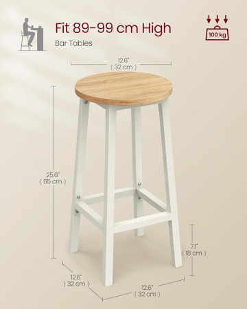Set 2 scaune bar inalte, sezut rotund, cadru din otel, inaltime 65 cm, stil industrial, stejar bej [2]