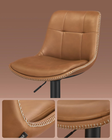 Set 2 scaune bar reglabile, rotative 360Â°, tapiterie PU, cadru metalic, 44x30x90-112 cm, maro caramel [5]