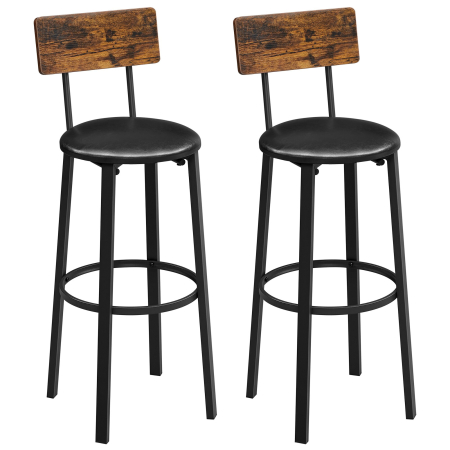 Mobila - VASAGLE Set 2 scaune de bar cu spatar din PAL, sezut moale tapitat, 39x100x76cm, maro rustic si negru