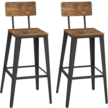 Mobila - VASAGLE Set 2 scaune de bar, inalte cu spatar, industrial, 45x45x102cm, maro rustic si negru