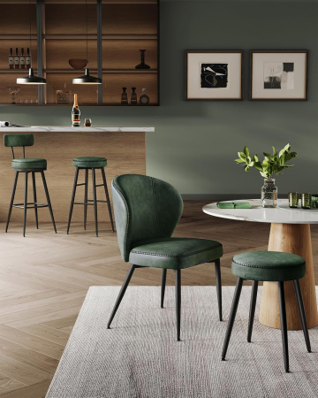 Set 2 scaune bar rotative 360 cu spatar, piele ecologica PU, spuma 8 cm, cadru otel mid-century, max 120 kg, 57x35x101 cm, verde [6]