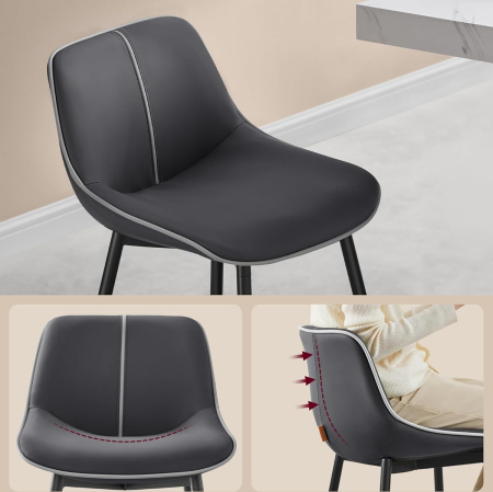 Set 2 scaune de bar, spatar ergonomic din piele artificiala, cadru metalic, 50x50x88 cm, negru [3]