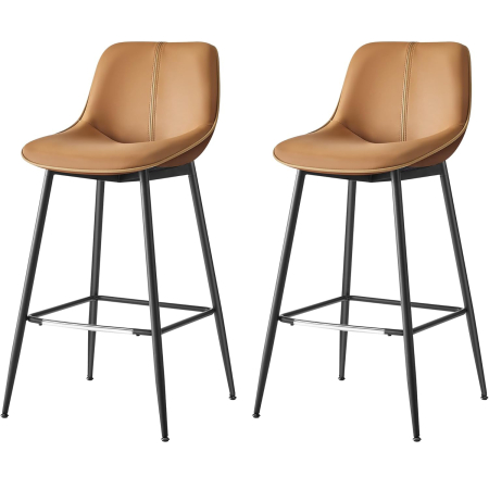 Mobila - VASAGLE Set 2 scaune de bar, spatar ergonomic din piele ecologica, cadru metalic, 50x50x99 cm, maro caramel