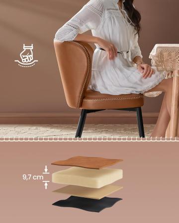 Set 2 scaune dining bucatarie EKHO, tapitate cu piele ecologica si picioare metalice, 55x52x81 cm, maro caramel [3]