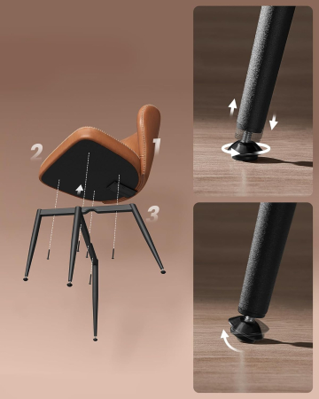 Set 2 scaune dining bucatarie EKHO, tapitate cu piele ecologica si picioare metalice, 55x52x81 cm, maro caramel [2]