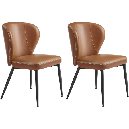 Bucatarie - Set 2 scaune dining bucatarie EKHO, tapitate cu piele ecologica si picioare metalice, 55x52x81 cm, maro caramel
