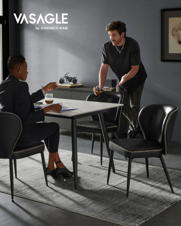 Set 2 scaune living EKHO, tapiterie piele ecologica cu cusaturi, 52x55x79 cm, negru [7]