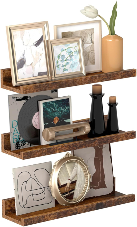 Set 3 rafturi suspendate plutitoare, cu margine frontala inaltata, 38x10x5 cm, maro rustic [7]