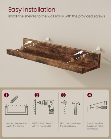Set 3 rafturi suspendate plutitoare, cu margine frontala inaltata, 38x10x5 cm, maro rustic [1]