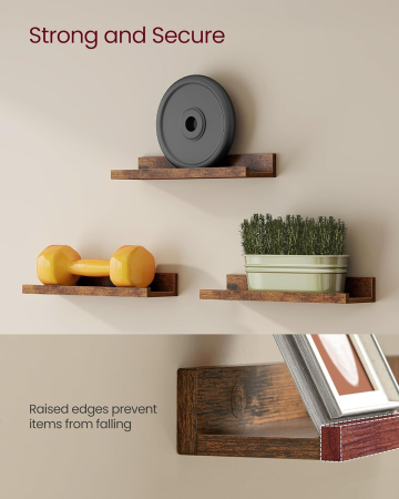 Set 3 rafturi suspendate plutitoare, cu margine frontala inaltata, 38x10x5 cm, maro rustic [4]