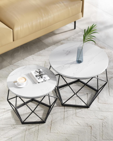 Set de 2 mese de cafea, blat detasabil, stil industrial, 50x40cm si 40x36cm, alb si negru [5]