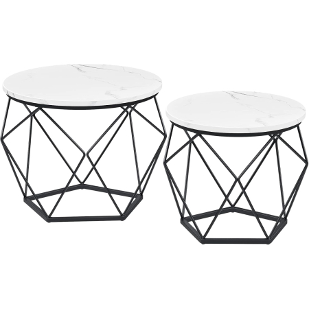 Living & hol - Set de 2 mese de cafea, blat detasabil, stil industrial, 50x40cm si 40x36cm, alb si negru