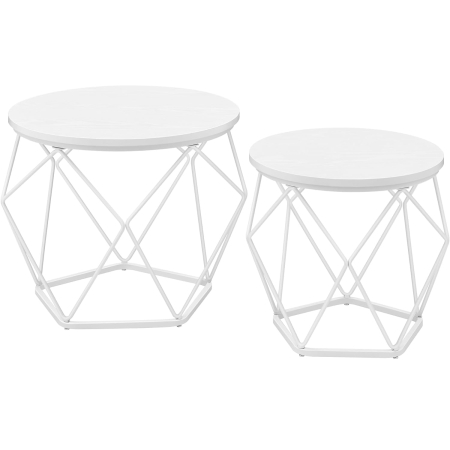 Mobila living - Set de 2 mese de cafea rotunde, cadru otel si blat detasabil, 40cm si 50cm, alb