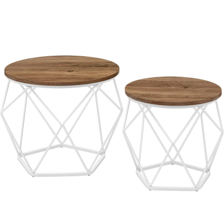 Mobila - VASAGLE Set de 2 mese de cafea rotunde, cadru otel si blat detasabil, 40cm si 50cm, alb si maro