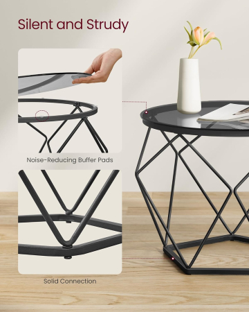 Set de 2 mese de cafea rotunde, cadru otel si blat detasabil din sticla, 40cm si 50cm, negru [5]