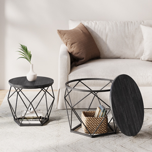 VASAGLE Set de 2 mese de cafea, stil industrial, 50x40cm si 40x36cm, negru [2]