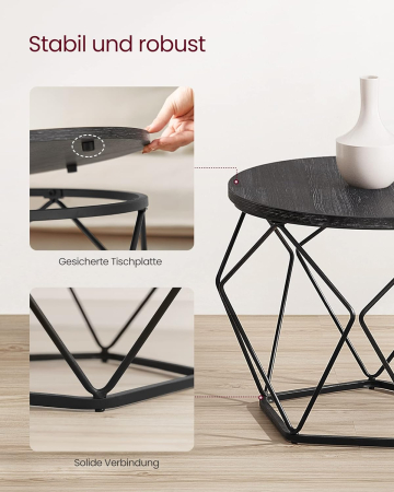 VASAGLE Set de 2 mese de cafea, stil industrial, 50x40cm si 40x36cm, negru [10]