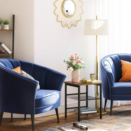 VASAGLE Set de 2 noptiere, cu cadru metalic, blat MDF, rafturi reglabile, 40x40x50cm, maro rustic [8]