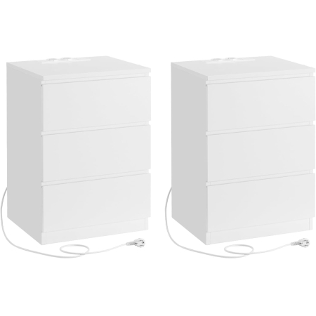 Noptiere - Set de 2 noptiere, cu sertare, 2 prize si 2 USB, 35x40x59 cm, alb