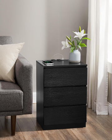 Set de 2 noptiere, cu sertare, 2 prize si 2 USB, 35x40x59 cm, negru [7]